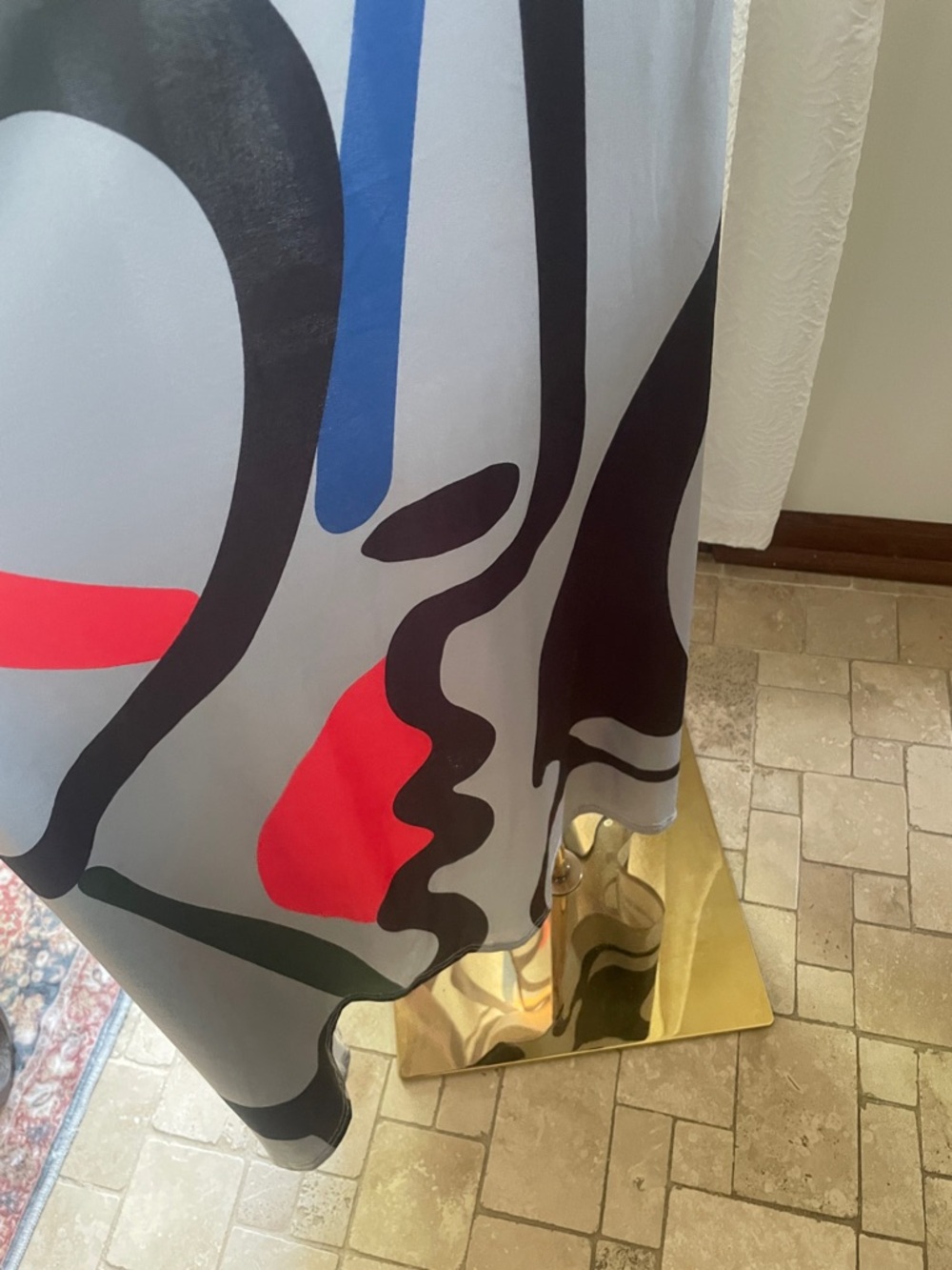 Abstract Print Maxi Slip Dress in Gray with Multicolor Accents Large Art Fashion - Picture 5 of 10